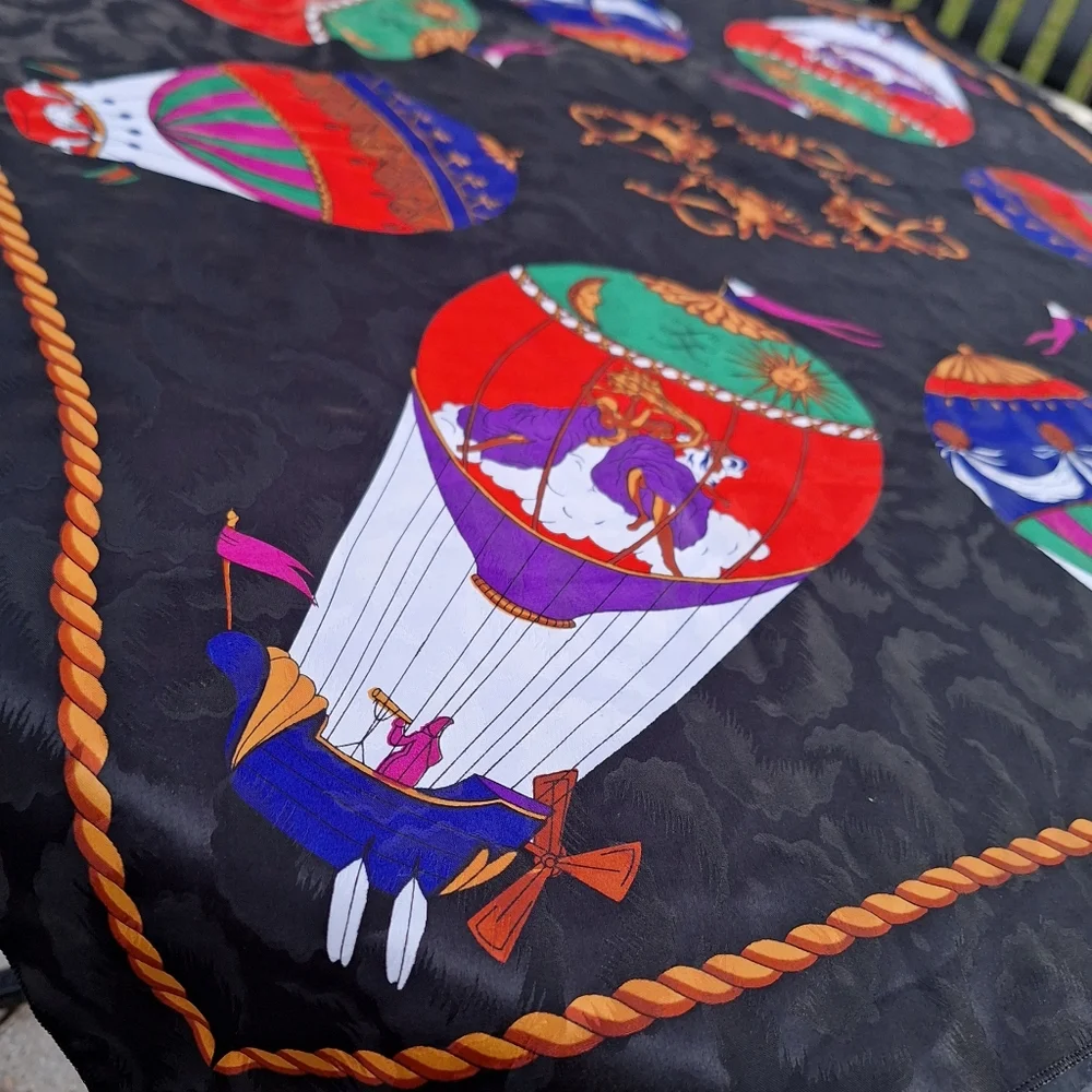 Hot Air Balloon Scarf Vintage Large Bright Colors Wrap Silky Classic Retro - Picture 2 of 16